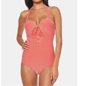Jessica Simpson Textured Stripe 1 Piece Swimsuit